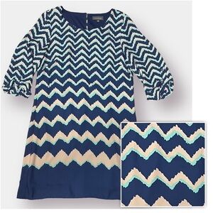 Luxology Chevron Dress Size 10 Mini Blue Tan
